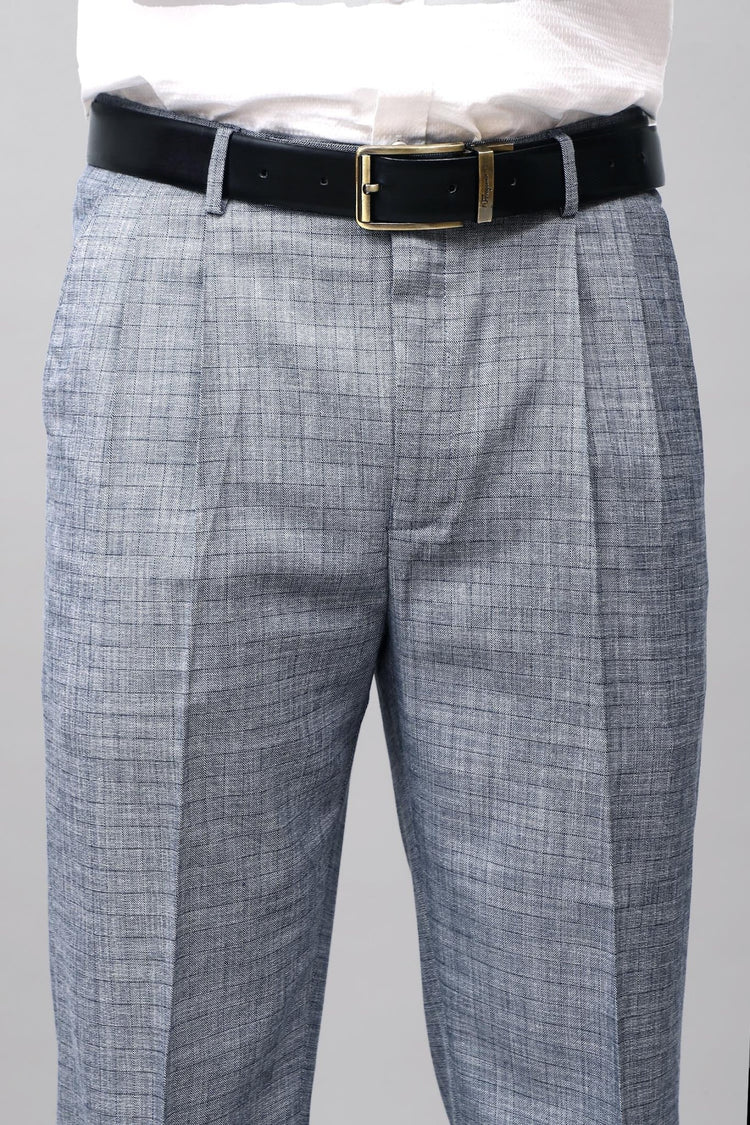 Bluebird Elegant Blue Check Pleated Trouser - Veshbhoshaa