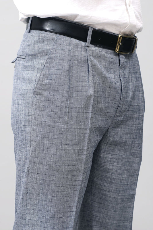 Bluebird Elegant Blue Check Pleated Trouser - Veshbhoshaa