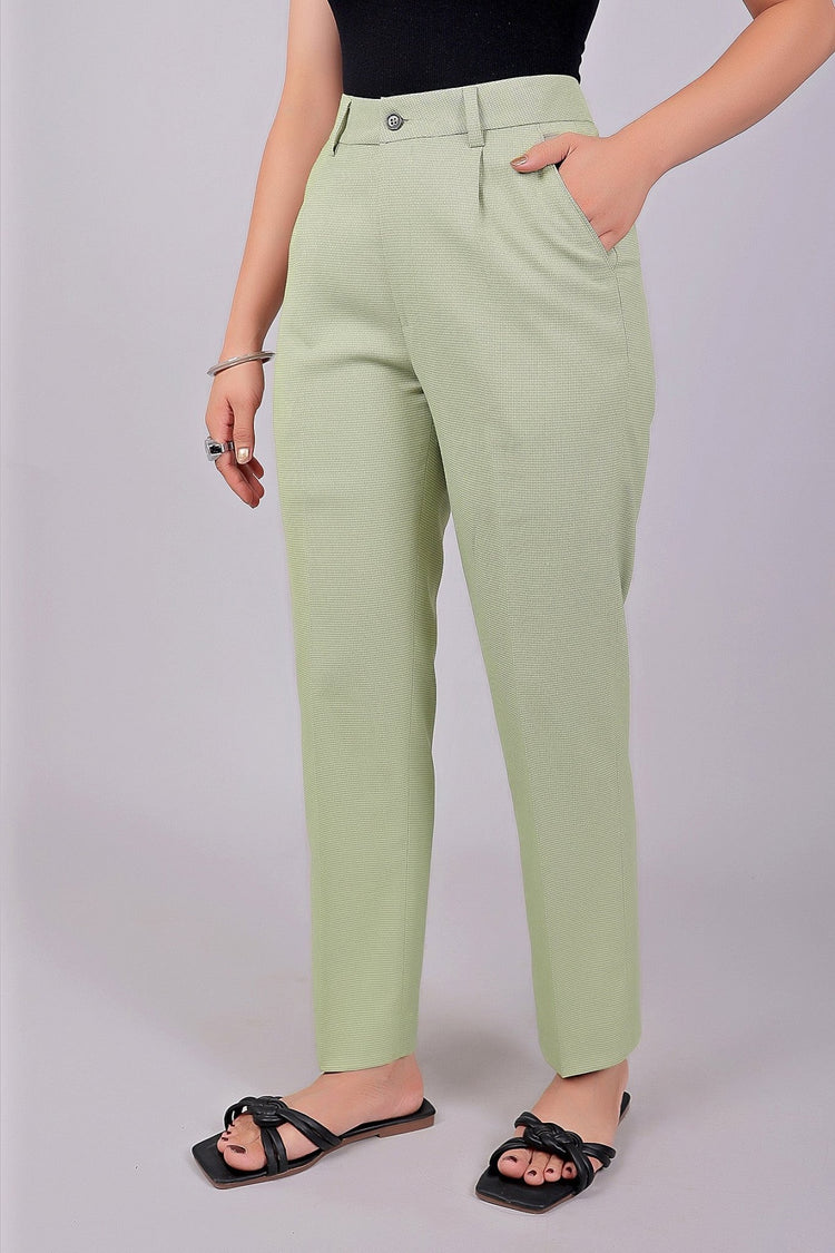 bluebird green houndstooth check formal trouser comfort fit - Veshbhoshaa