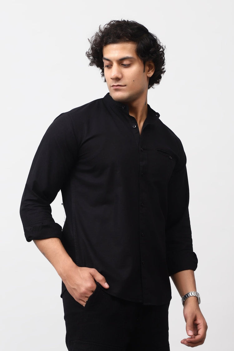 Bluebird Men's 100% Cotton Mandarin Shirt Black Color - Veshbhoshaa