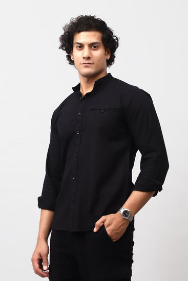 Bluebird Men's 100% Cotton Mandarin Shirt Black Color - Veshbhoshaa