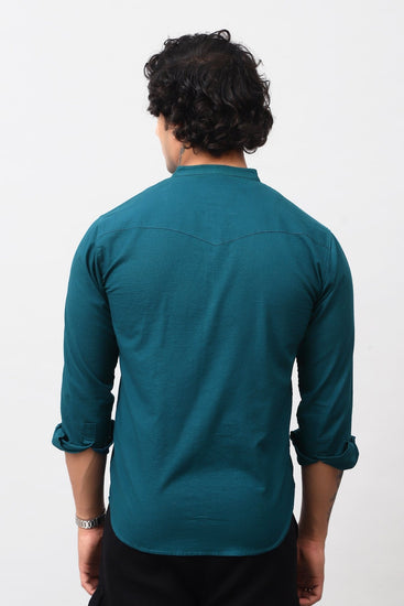 Bluebird Men's 100% Cotton Mandarin Shirt Green Color - Veshbhoshaa