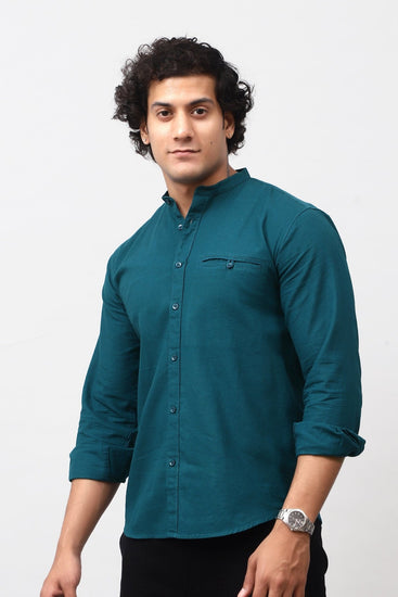 Bluebird Men's 100% Cotton Mandarin Shirt Green Color - Veshbhoshaa