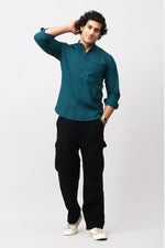 Bluebird Men's 100% Cotton Mandarin Shirt Green Color - Veshbhoshaa