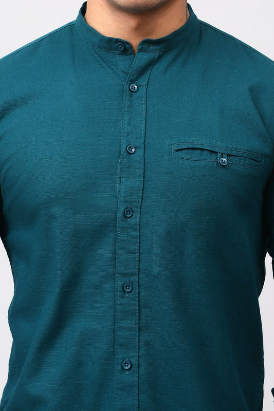 Bluebird Men's 100% Cotton Mandarin Shirt Green Color - Veshbhoshaa