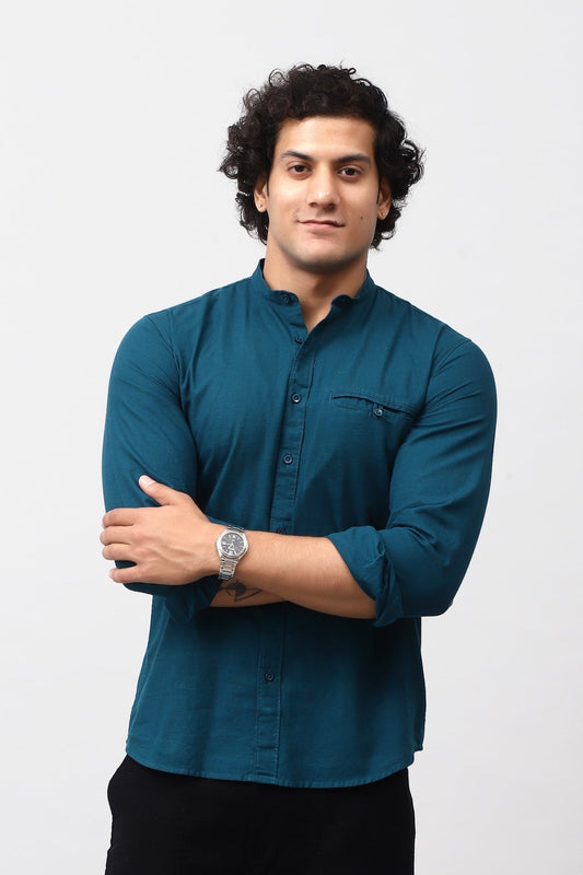 Bluebird Men's 100% Cotton Mandarin Shirt Green Color - Veshbhoshaa