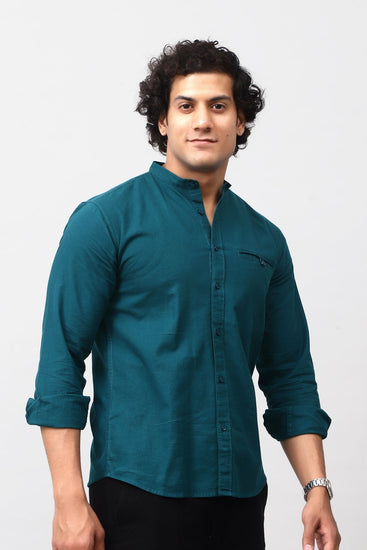 Bluebird Men's 100% Cotton Mandarin Shirt Green Color - Veshbhoshaa