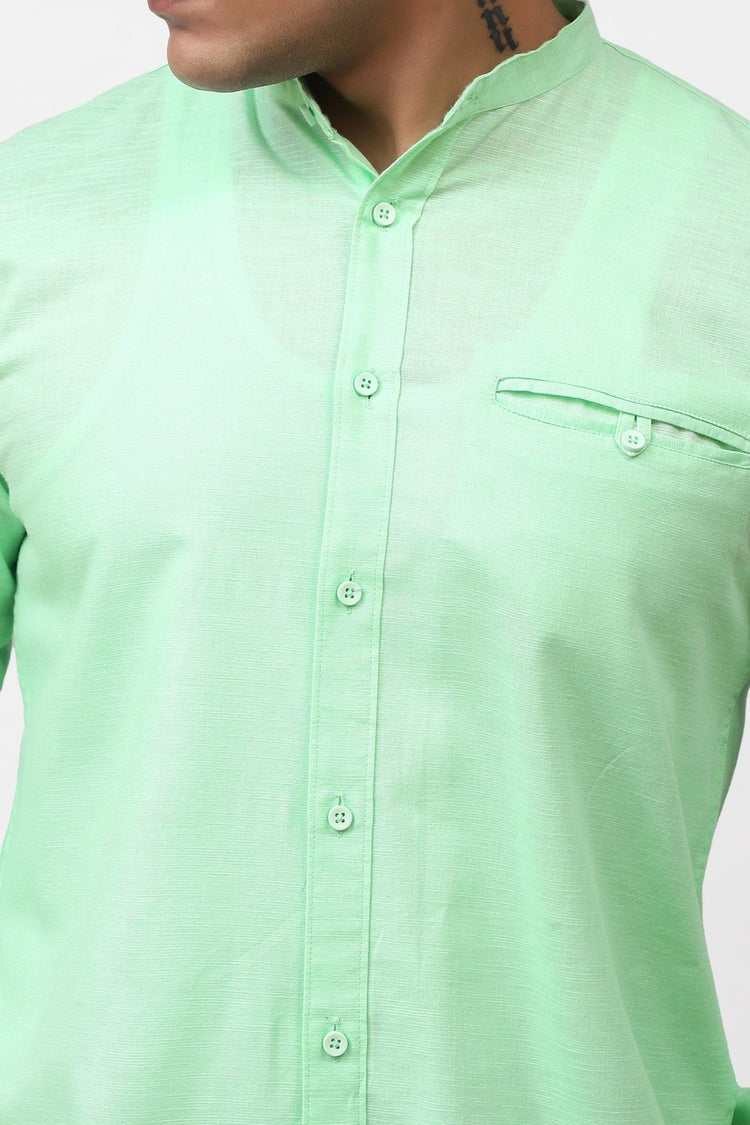 Bluebird Men's 100% Cotton Mandarin Shirt Light Green Color - Veshbhoshaa