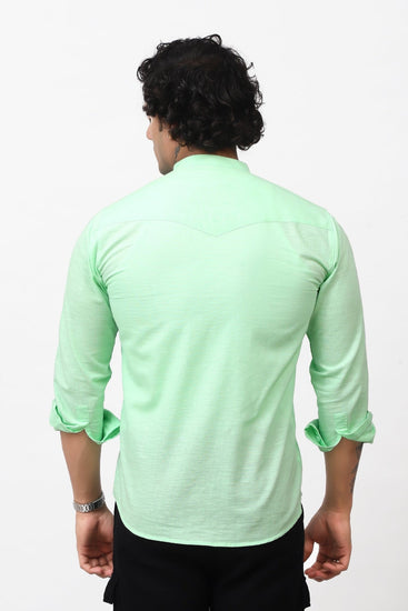 Bluebird Men's 100% Cotton Mandarin Shirt Light Green Color - Veshbhoshaa