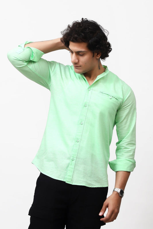 Bluebird Men's 100% Cotton Mandarin Shirt Light Green Color - Veshbhoshaa