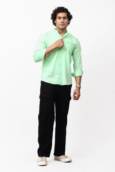 Bluebird Men's 100% Cotton Mandarin Shirt Light Green Color - Veshbhoshaa