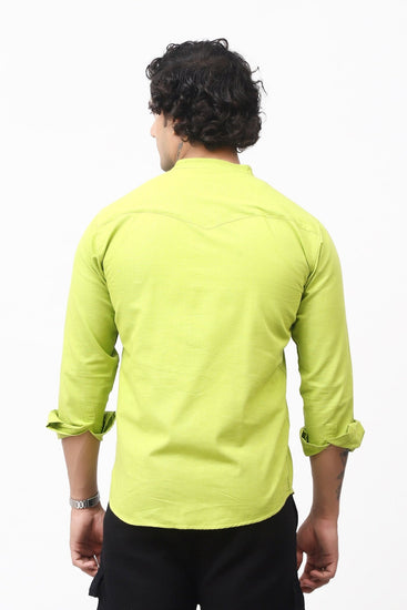 Bluebird Men's 100% Cotton Mandarin Shirt Mehandi Green Color - Veshbhoshaa