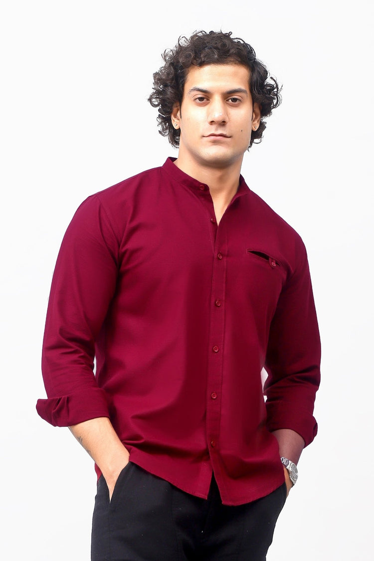 Bluebird Men's 100% Cotton Mandarin Shirt Red Color - Veshbhoshaa