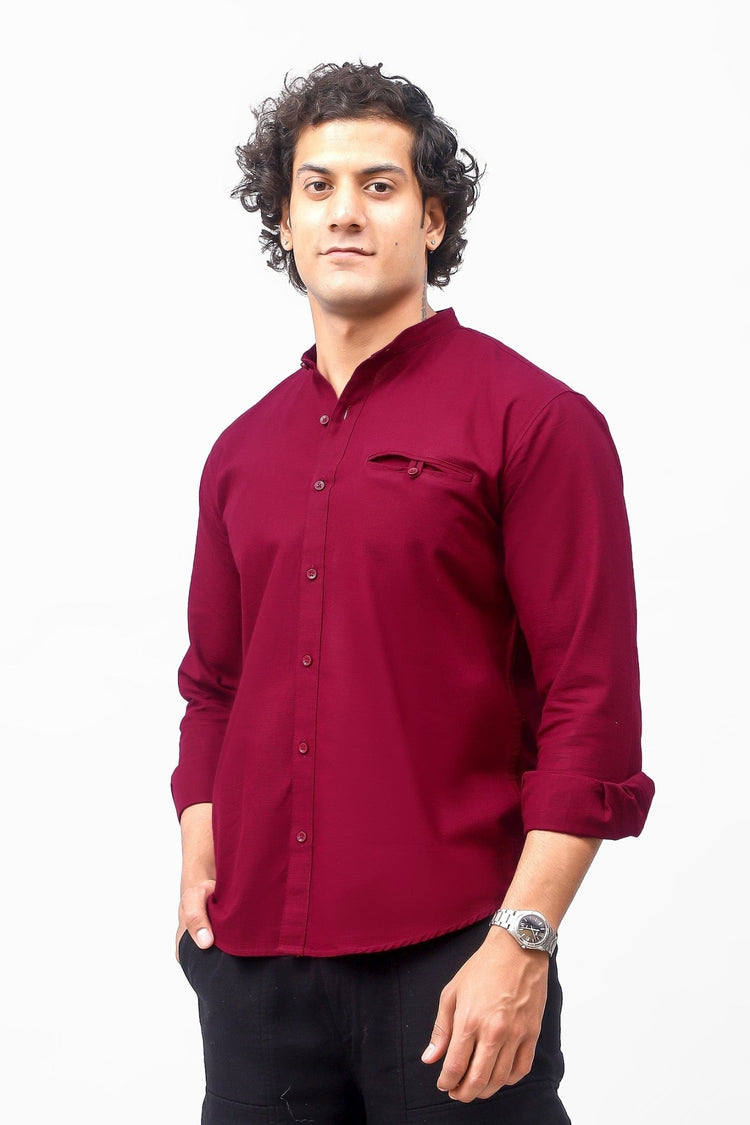 Bluebird Men's 100% Cotton Mandarin Shirt Red Color - Veshbhoshaa