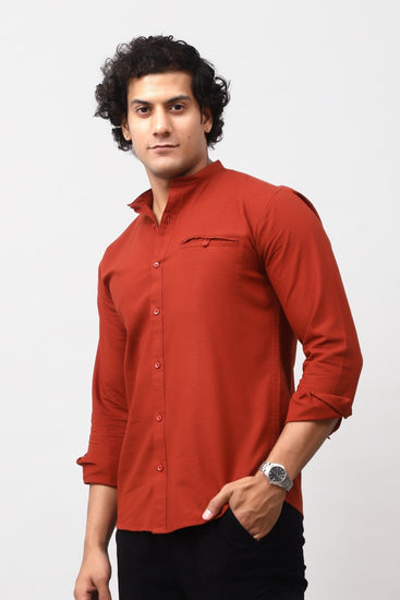 Bluebird Men's 100% Cotton Mandarin Shirt Rust Color - Veshbhoshaa