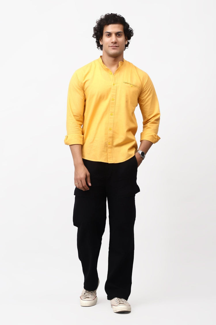 Bluebird Men's 100% Cotton Mandarin Shirt Yellow Color - Veshbhoshaa