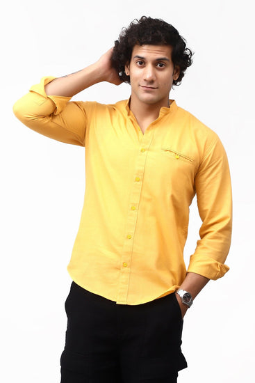 Bluebird Men's 100% Cotton Mandarin Shirt Yellow Color - Veshbhoshaa