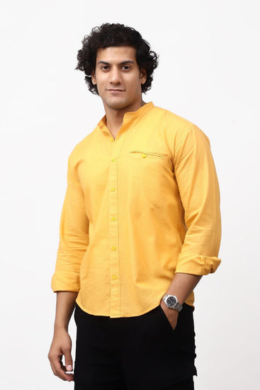 Bluebird Men's 100% Cotton Mandarin Shirt Yellow Color - Veshbhoshaa