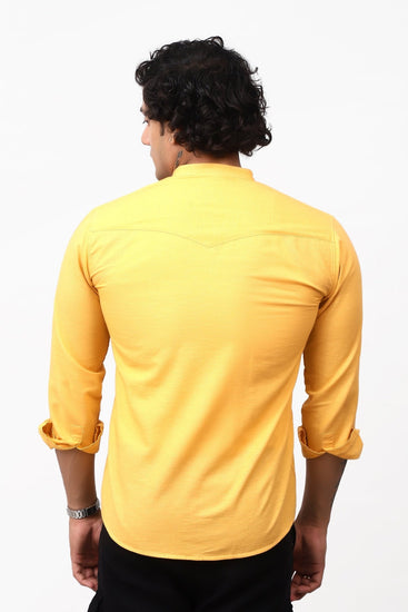 Bluebird Men's 100% Cotton Mandarin Shirt Yellow Color - Veshbhoshaa