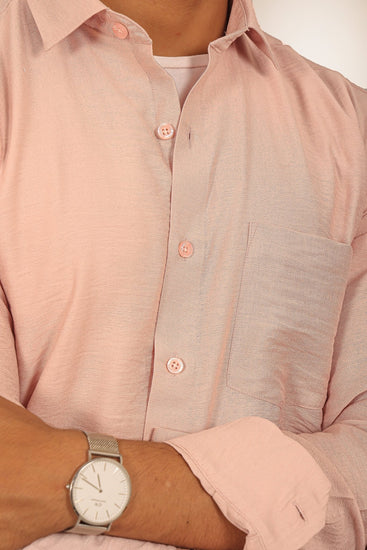 bluebird men's baby pink knitted plain shirt - Veshbhoshaa