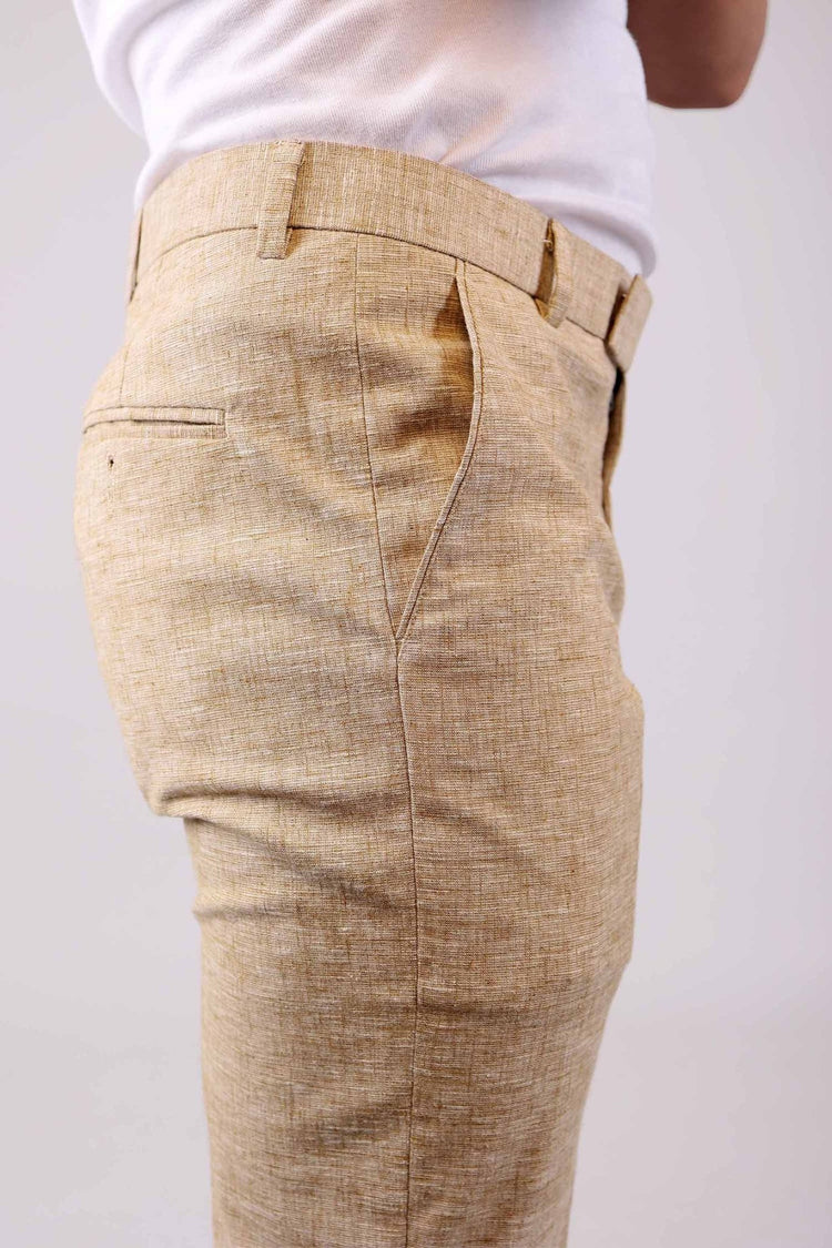 bluebird men's beige lycra linen formal trouser - Veshbhoshaa