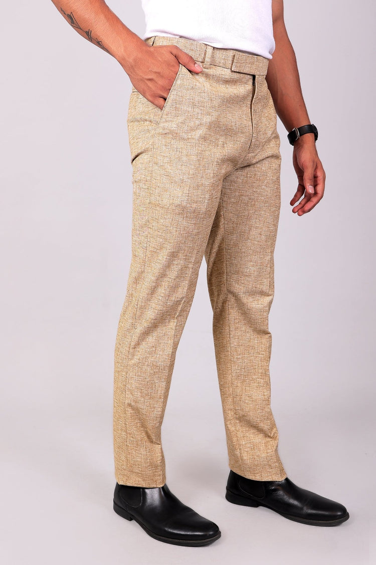 bluebird men's beige lycra linen formal trouser - Veshbhoshaa