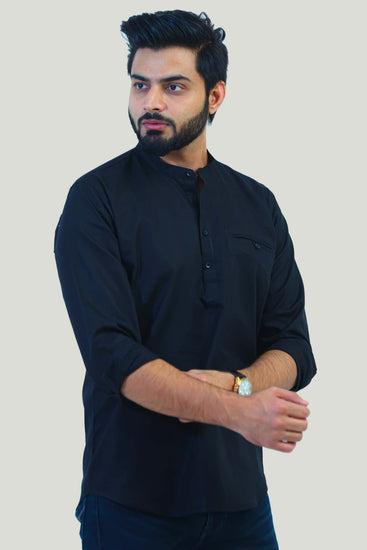 bluebird men's black casual short kurta - Veshbhoshaa