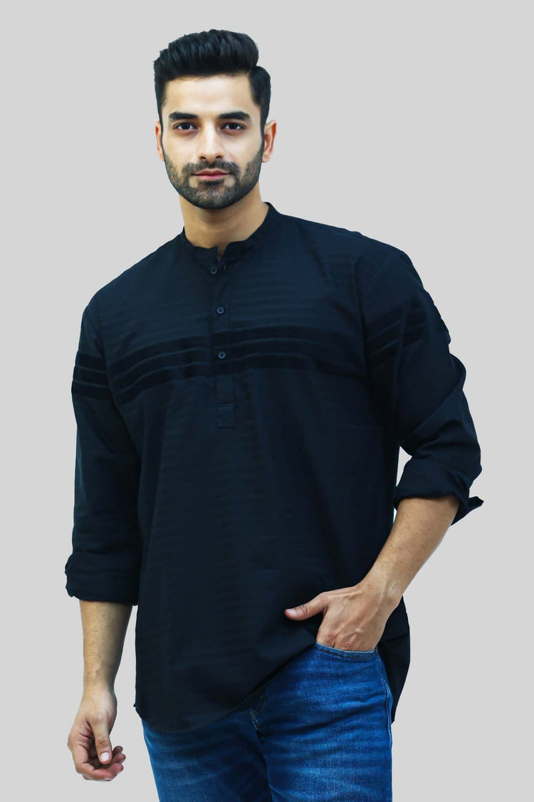 bluebird men's black casual short kurta - Veshbhoshaa