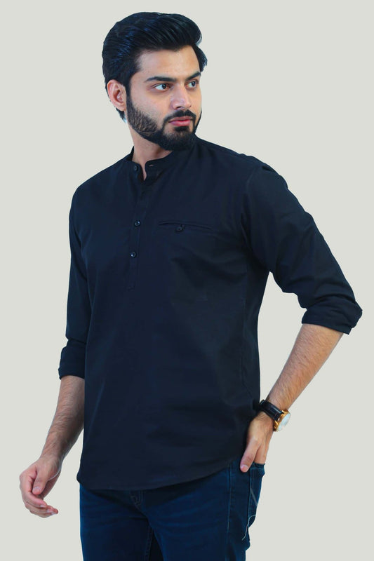 bluebird men's black casual short kurta - Veshbhoshaa