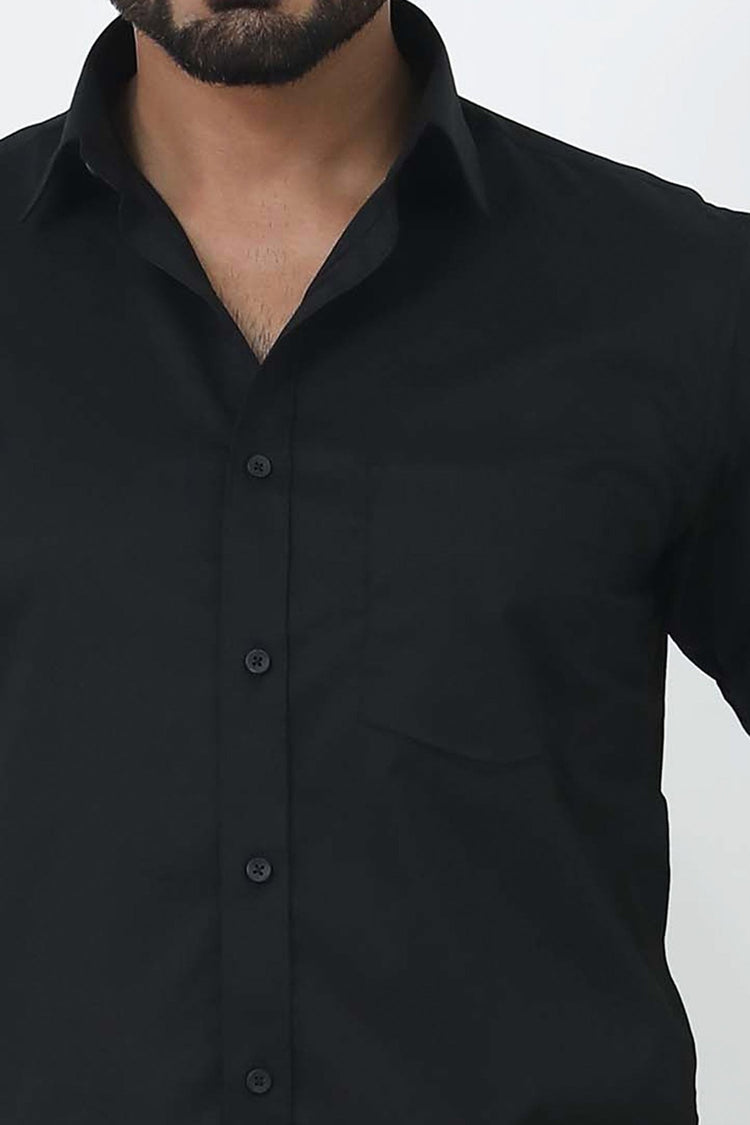 bluebird men's black cotton lycra formal shirt - Veshbhoshaa