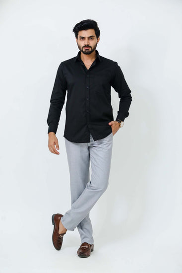 bluebird men's black cotton lycra formal shirt - Veshbhoshaa