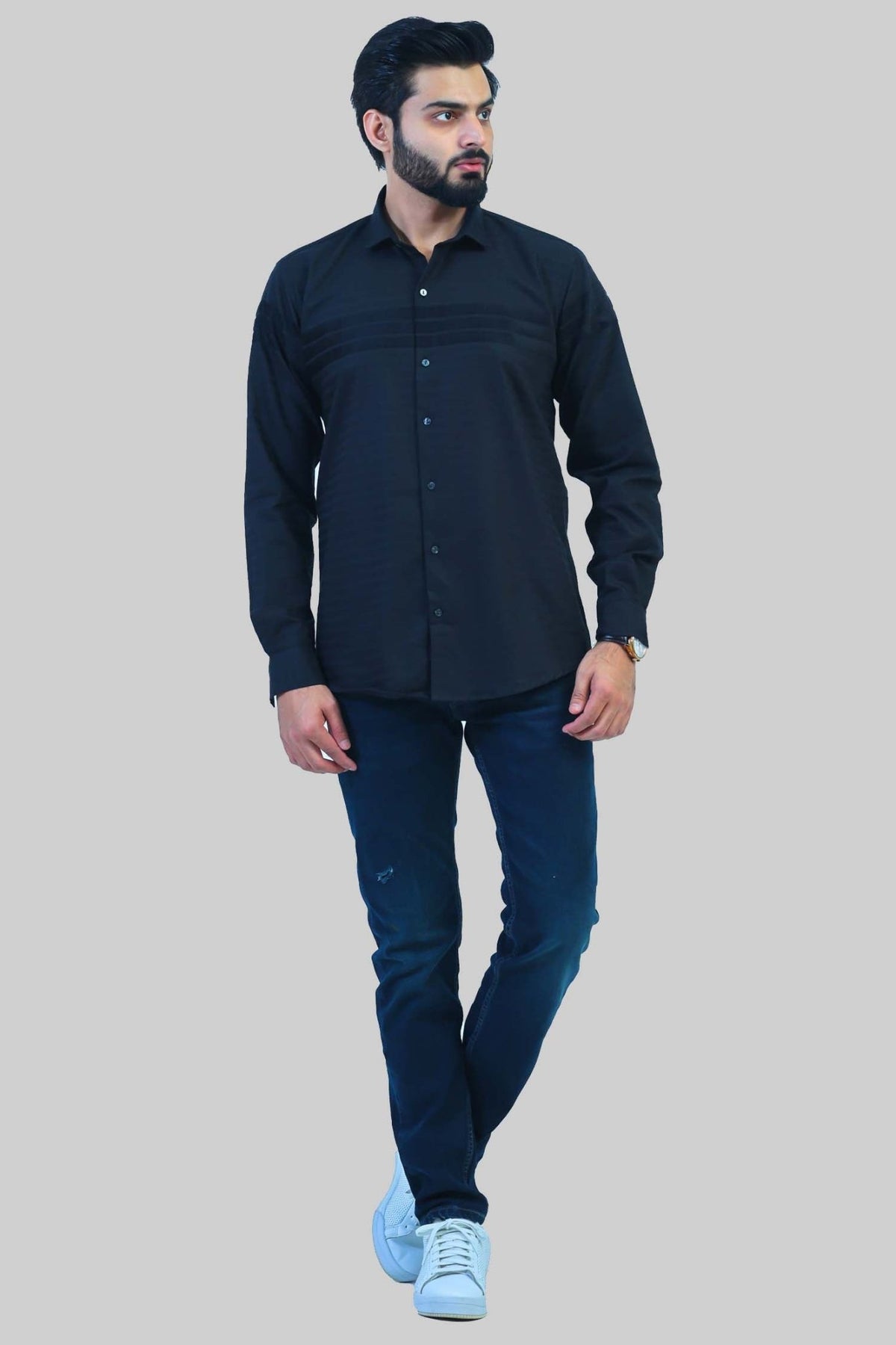 bluebird men's black knitted plain shirt - Veshbhoshaa