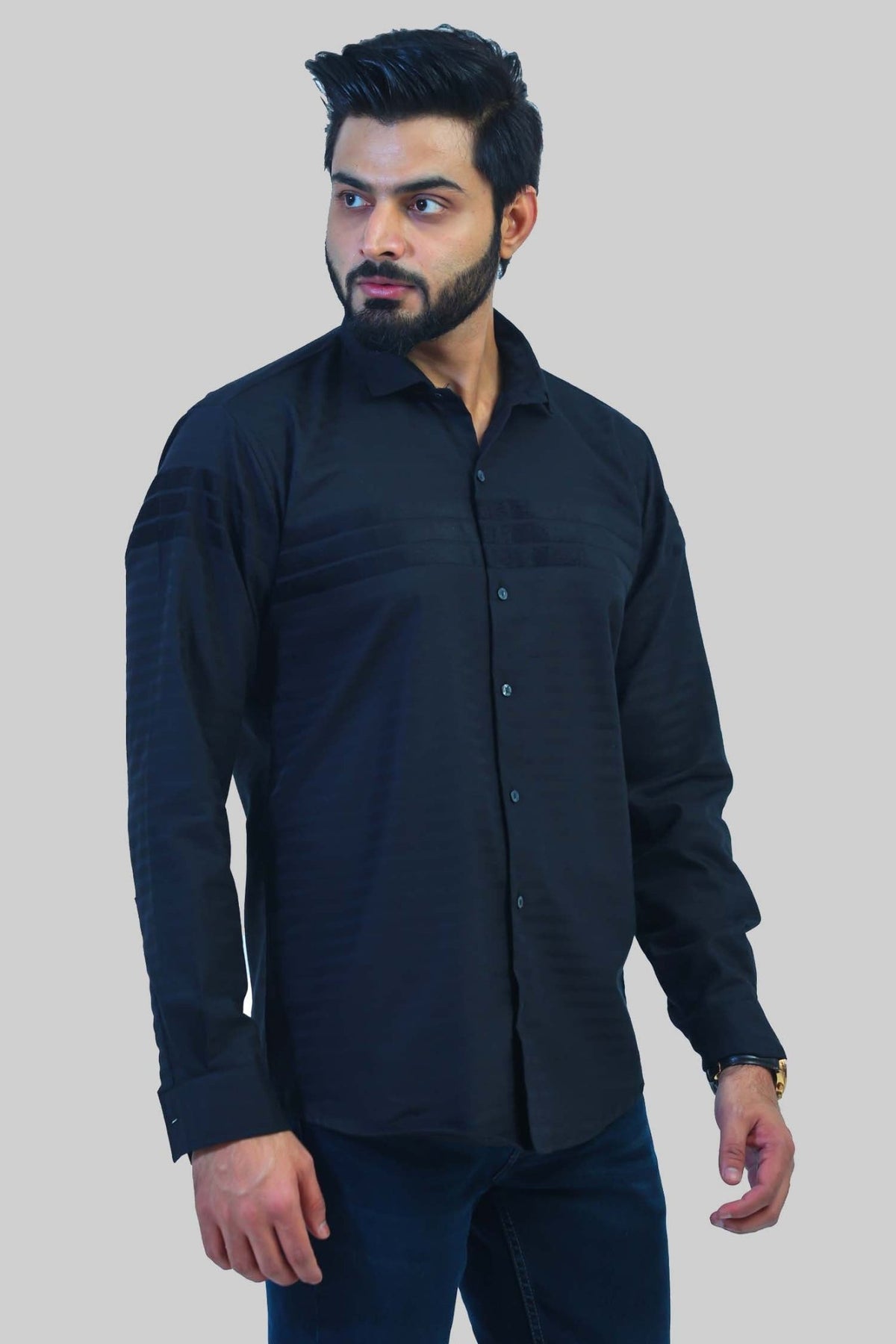 bluebird men's black knitted plain shirt - Veshbhoshaa
