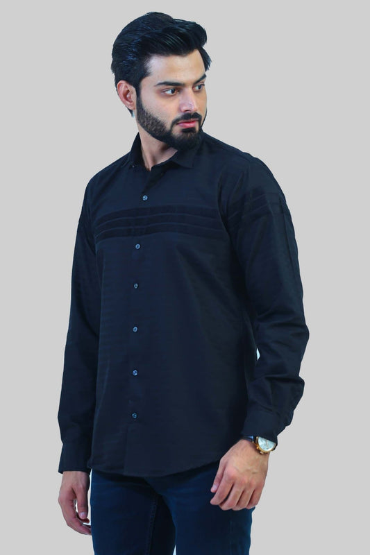 bluebird men's black knitted plain shirt - Veshbhoshaa