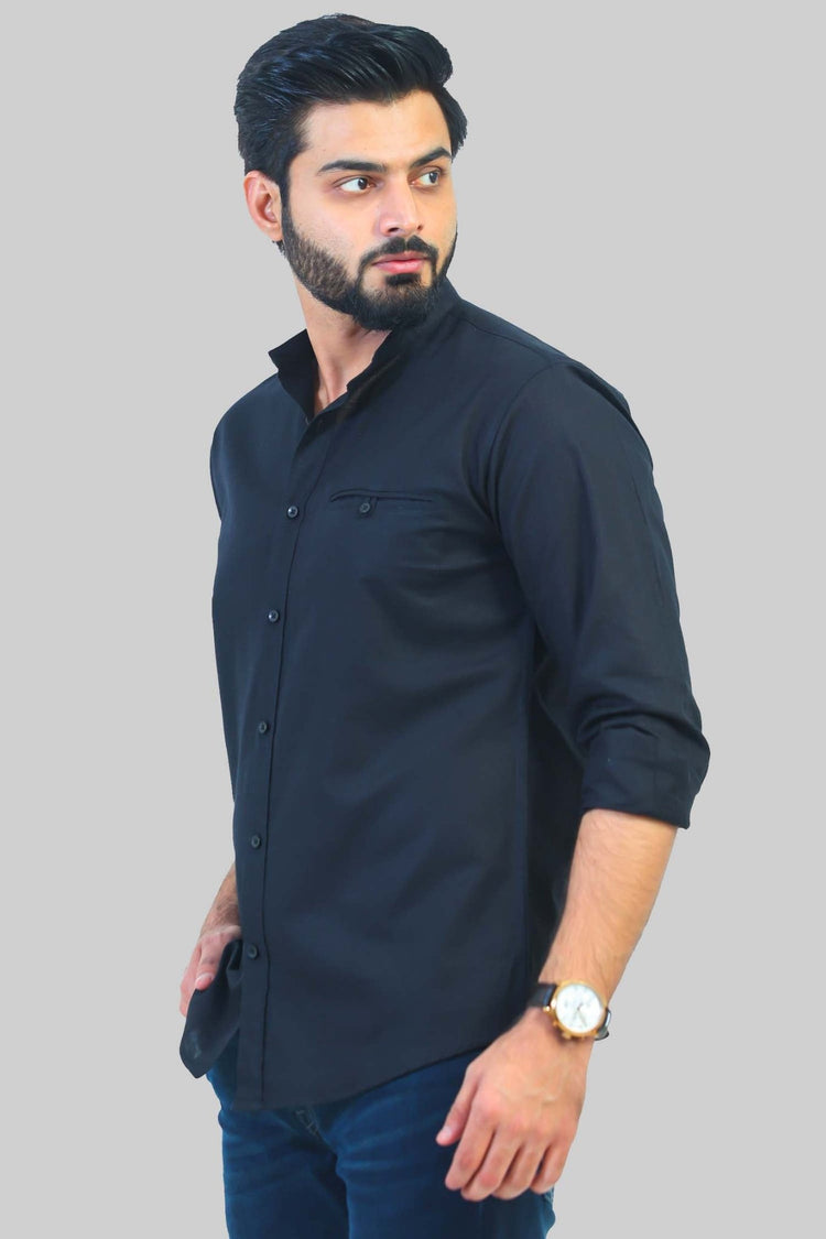 bluebird men's black mandarin collar casual shirt - Veshbhoshaa