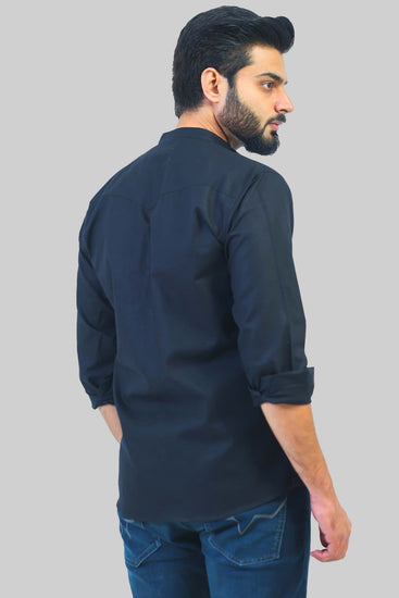 bluebird men's black mandarin collar casual shirt - Veshbhoshaa