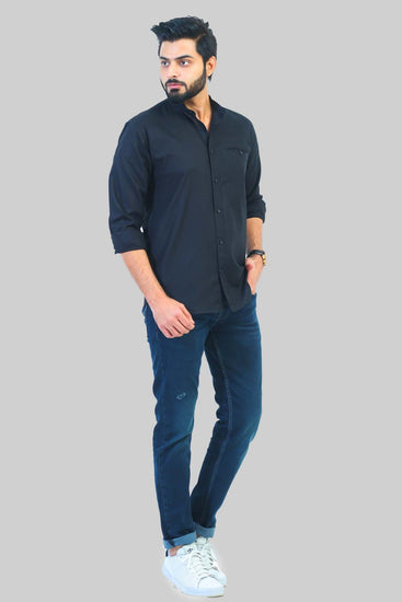 bluebird men's black mandarin collar casual shirt - Veshbhoshaa