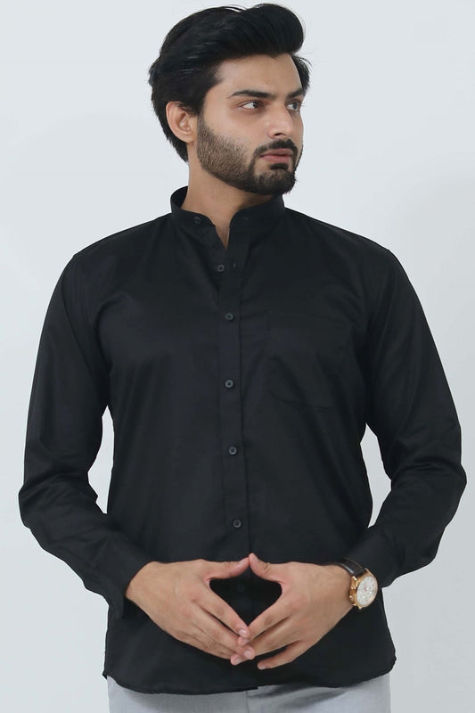 bluebird men's black mandarin collar formal shirt - Veshbhoshaa