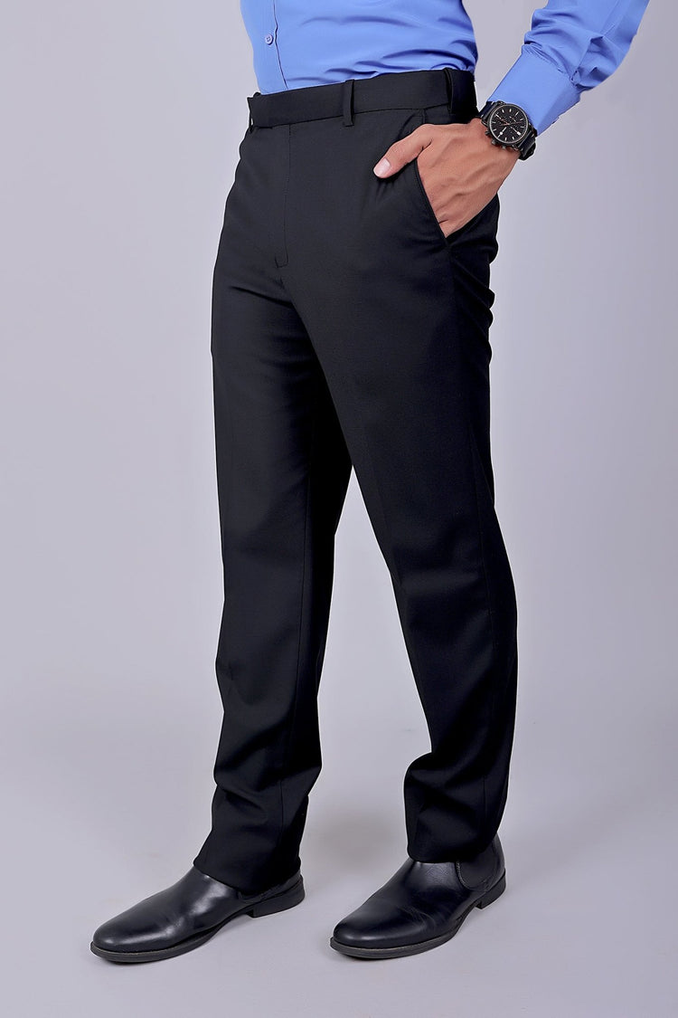 Bluebird Men's Black Stretch Band Trousers - Veshbhoshaa