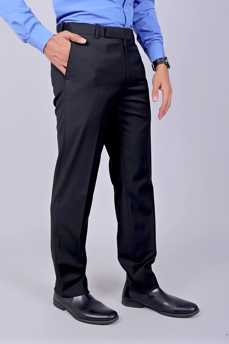 Bluebird Men's Black Stretch Band Trousers - Veshbhoshaa