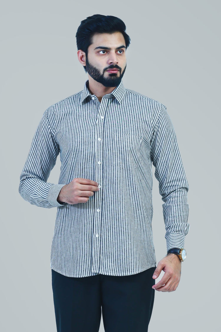 Bluebird Men's Black Striped Formal Shirt - Veshbhoshaa