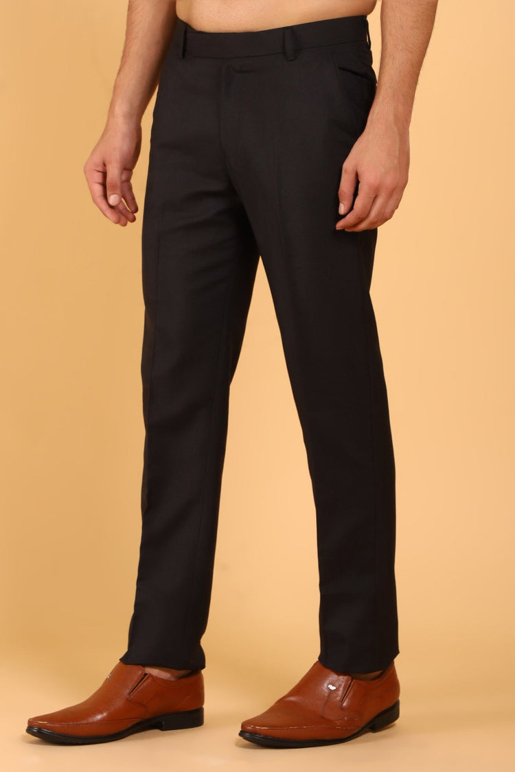 Bluebird Men's Black Texture Lycra Formal Trouser - Veshbhoshaa