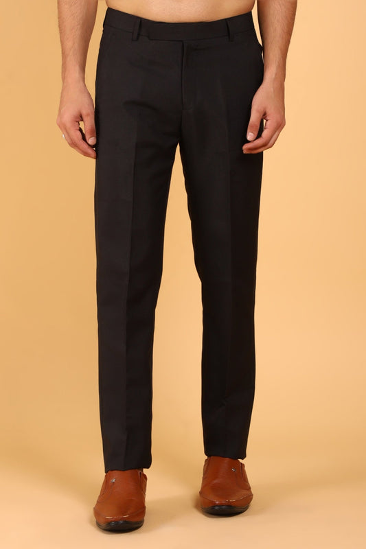 Bluebird Men's Black Texture Lycra Formal Trouser - Veshbhoshaa