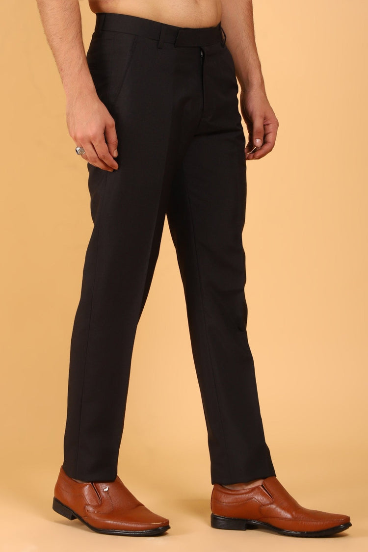 Bluebird Men's Black Texture Lycra Formal Trouser - Veshbhoshaa