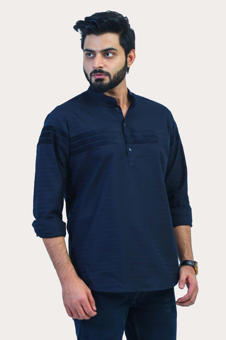 Bluebird Men's Blue Casual Short Kurta - Veshbhoshaa