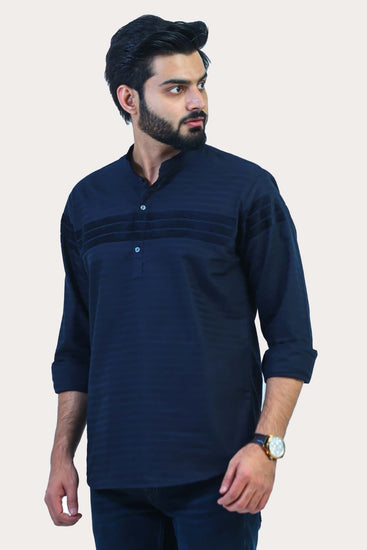 Bluebird Men's Blue Casual Short Kurta - Veshbhoshaa