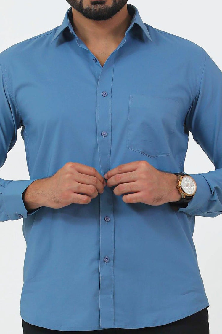 Bluebird Men's Blue Cotton Lycra Formal Shirt - Veshbhoshaa