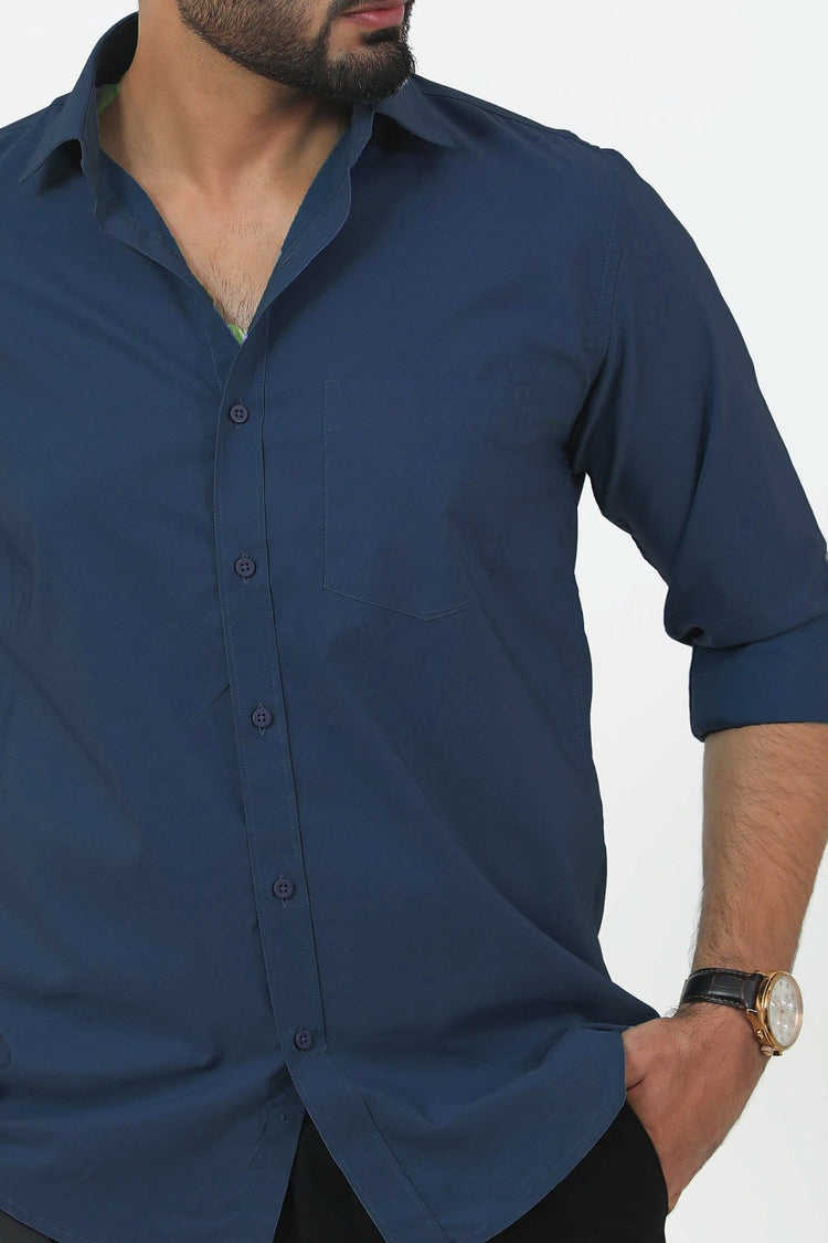 Bluebird Men's Blue Cotton Lycra Formal Shirt - Veshbhoshaa