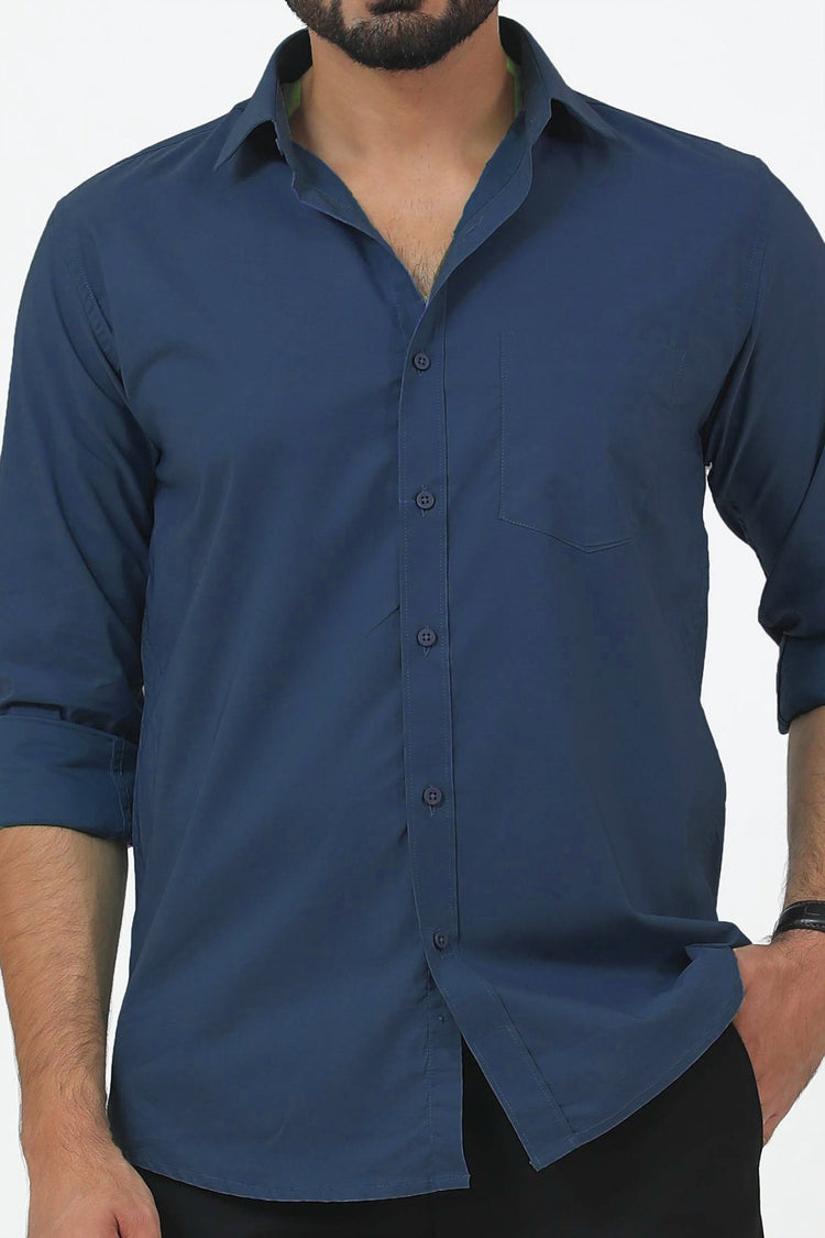 Bluebird Men's Blue Cotton Lycra Formal Shirt - Veshbhoshaa