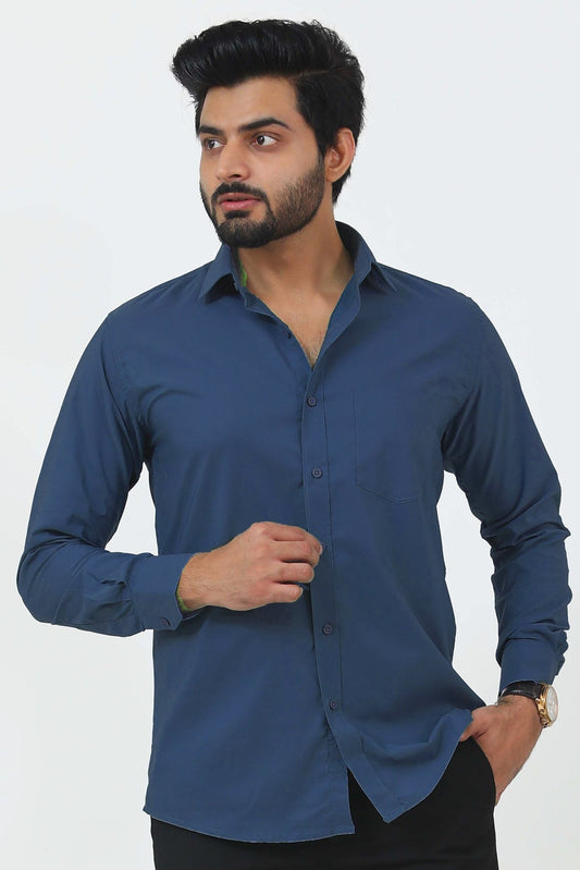 Bluebird Men's Blue Cotton Lycra Formal Shirt - Veshbhoshaa